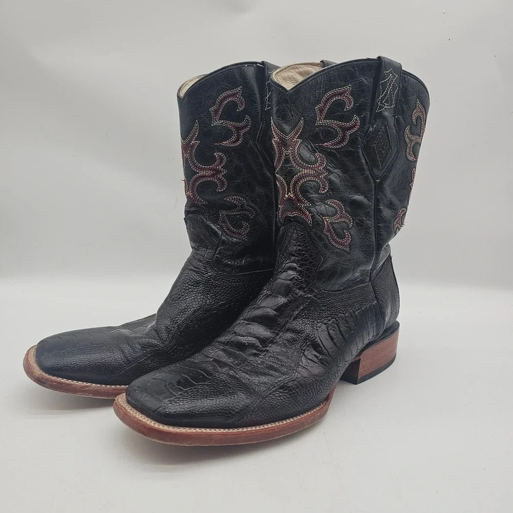JB Dillon Reserve Men's Cherry Black Ostrich Leg Square Toe Size 11D JBR1009D
